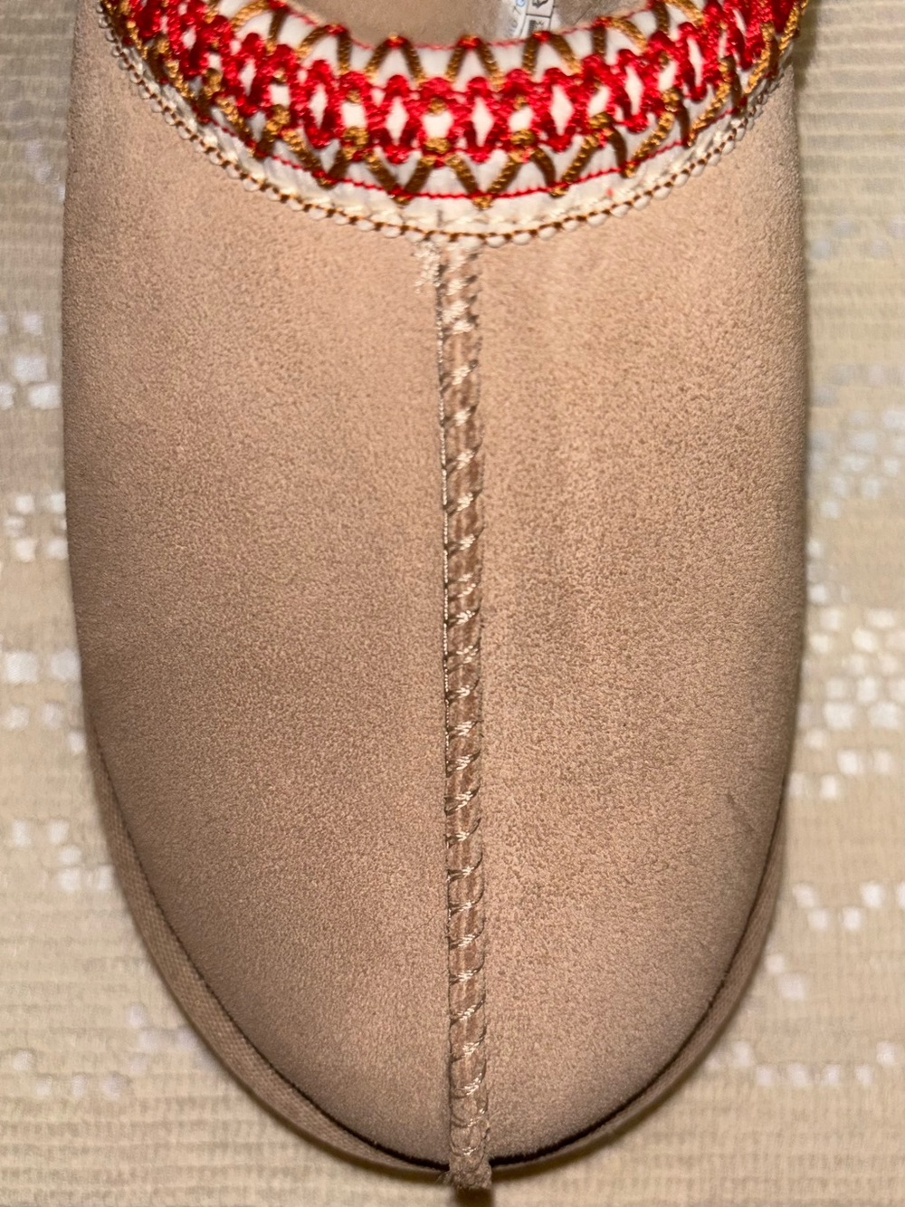UGG Women's Chestnut Suede Mule Slippers with Red Trim Size 7 BRAND NEW - Picture 10 of 14